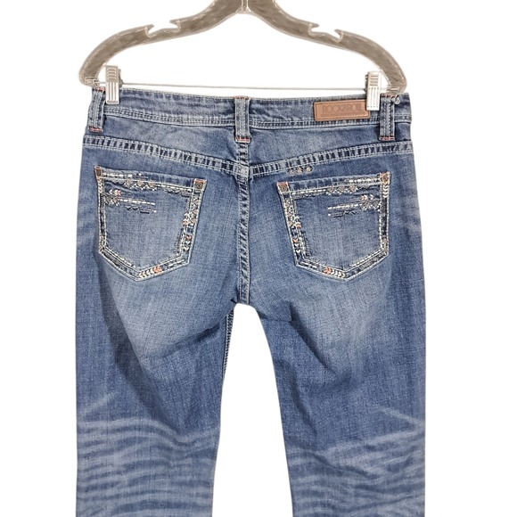 Rock & Roll Cowgirl Jeans Riding 30x28 Boot Western Stone Wash Embroidered Rodeo - Picture 5 of 15